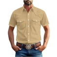 thumbnail image 1 of Yuanlook Men's Basic Western Cowboy Short Sleeve Snap Front Shirt, Stretch Comfort Dual Chest Pocket Collared Top for All-Day Country Daily Wear, S-5XL, 1 of 7