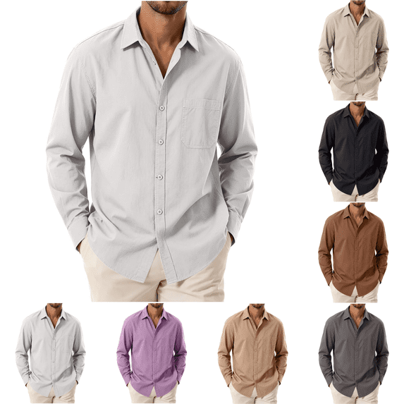 Yuanlook Men's Casual Basic Solid Collared Cotton Shirt, Wrinkle Resistant Soft Long Sleeve Button Front Top M-XXXL Blouses & Tops