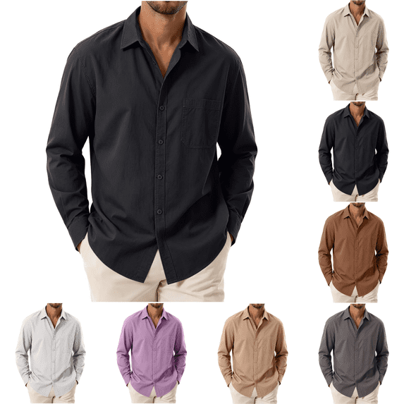 Yuanlook Men's Casual Basic Solid Collared Cotton Shirt, Wrinkle Resistant Soft Long Sleeve Button Front Top M-XXXL Blouses & Tops
