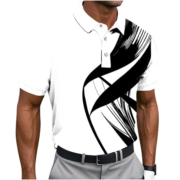 Yuanlook Men's Contrast Cuff Shiny Stream Athlete Collared Short Sleeve Shirt, Stretch Comfort Performance Tee for Training & Street Style Matching S-5XL