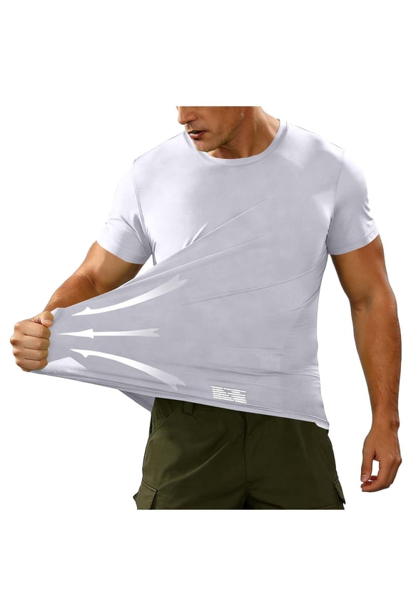 Men's Crew Neck Short Sleeve Stretch T-Shirt With Arrow Graphic Print, Ultra Elastic Soft Fabric Daily Workout Casual Top S-4XL