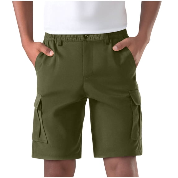 Yuanlook Men's Everyday Knee-Length Shorts, Elastic Waist Cargo Shorts with Pockets