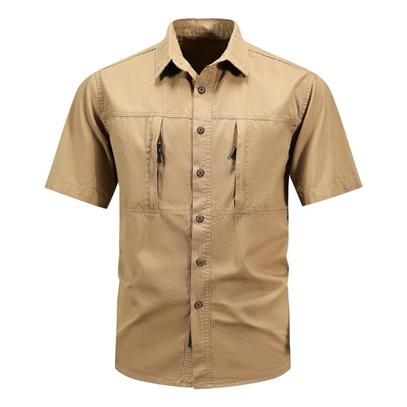 Yuanlook Men's Everyday Tactical Button-Up Shirt, Durable Wrinkle-Resistant Fabric with Dual Zip Pockets & Relaxed Fit, M-5XL