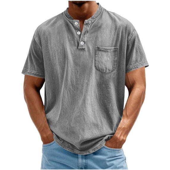 Yuanlook Men's Everyday Vintage Henley Shirt, Ultra-Soft Washed Fabric with Mandarin Collar & Pocket, S-XXL
