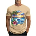 thumbnail image 1 of Yuanlook Men's Hawaiian Beach Palm Tree Wave Floral Graphic Crew Neck Short Sleeve T-Shirt, Soft Stretch Breathable Vacation Casual Basic Top M-XXXL, 1 of 6