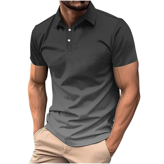 Yuanlook Men's Minimal Vertical Gradient Two Button Collared Short Sleeve Shirt, Classic Lapel All Match Travel Leisure Blouse S-XXXXL