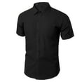 thumbnail image 1 of Yuanlook Men's Plain Solid Short Sleeve Button Down Shirt, Lightweight Smooth Fabric Office Work Blouse S-XL, 1 of 6