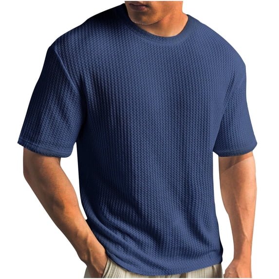 Yuanlook Men's Simple Solid Waffle Knit Short Sleeve Shirt, Urban Daily Multi-Match Casual Top, S-5XL