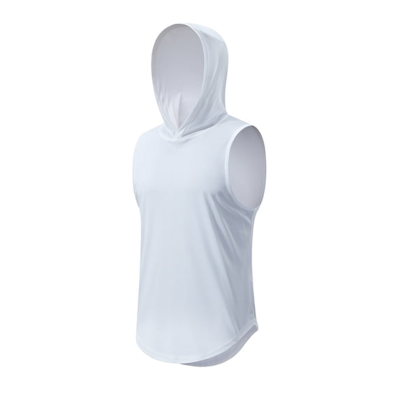 Yuanlook Men's Sleeveless Drawstring Hooded Tank Top, Curved Hem Slim Athletic Daily Workout Top M-XXXL