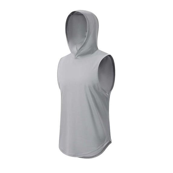 Yuanlook Men's Sleeveless Drawstring Hooded Tank Top, Curved Hem Slim Athletic Daily Workout Top M-XXXL