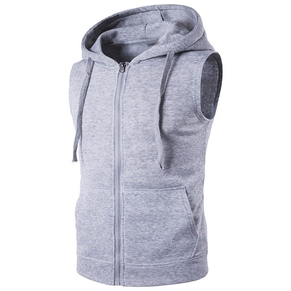 Yuanlook Men's Sleeveless Zip Up Hooded Vest, Dual Kangaroo Pockets Slim Fit Casual Layering Waistcoat S-XXL