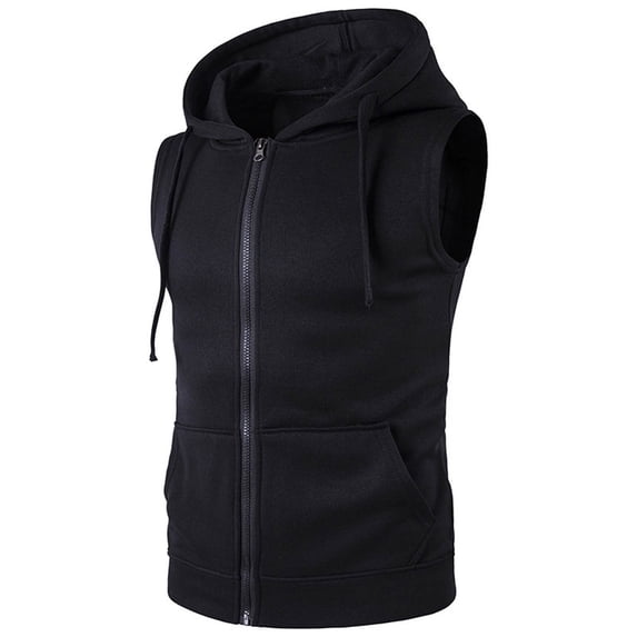 Yuanlook Men's Sleeveless Zip Up Hooded Vest, Dual Kangaroo Pockets Slim Fit Casual Layering Waistcoat S-XXL