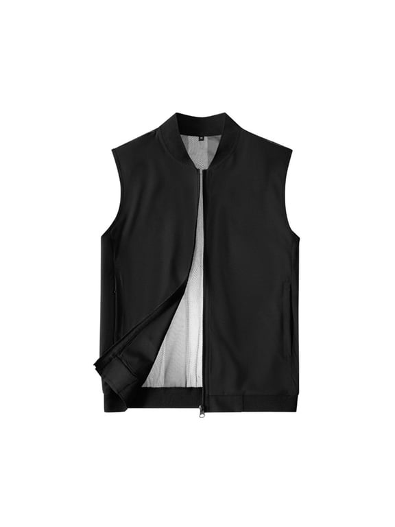 Men's Stand Collar Sleeveless Zip Up Bomber Vest, Mesh Lined Side Pockets Lightweight Daily Casual Waistcoat M-5XL