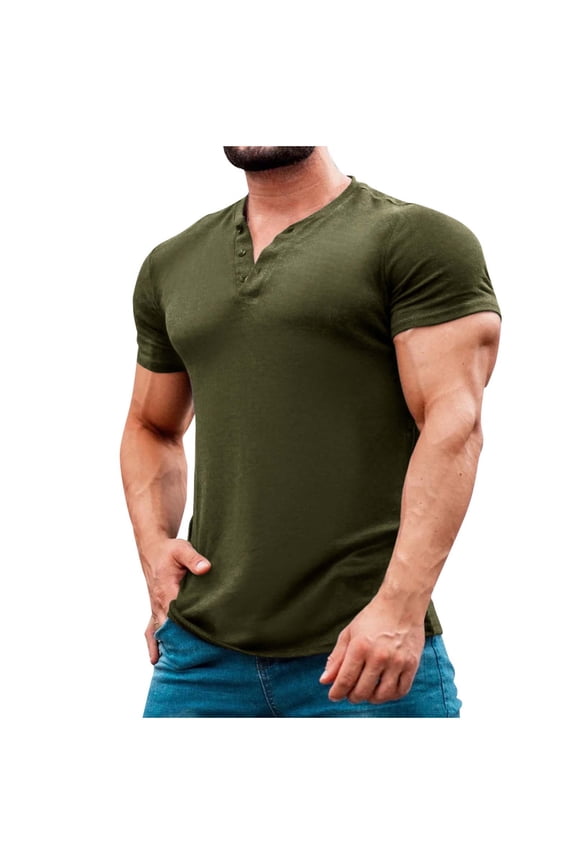 Men's Trendy Slim Fit Henley T-Shirt, Form-Fitting Silhouette Short Sleeve Casual Style with Button V-Neck, S-XXXL
