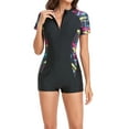 thumbnail image 1 of Yuanlook One Piece Swimsuits for Women Tummy Control Rash Guard Shorts Sleeve Bathing Suits for Surfing Swimwear with Boyshorts,Black,XL, 1 of 7
