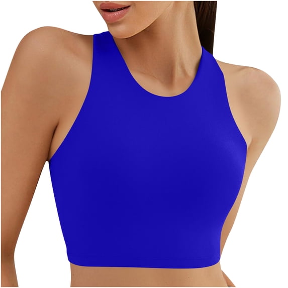 Yuanlook Racerback Bikini Tops for Women Padded High Neck Modest Swim Sports Bathing Bra for Summer Beach Poolside Wear Holiday - Blue - L