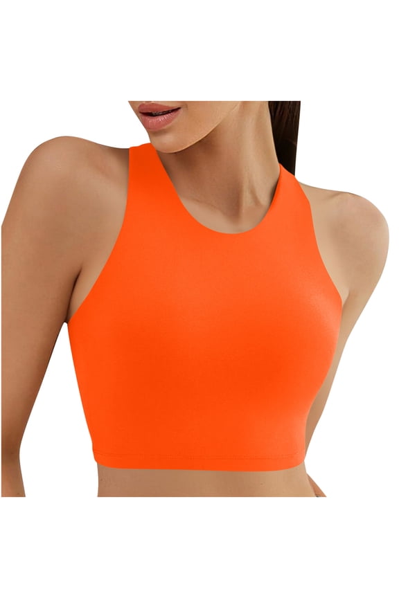 Racerback Bikini Tops for Women Padded High Neck Modest Swim Sports Bathing Bra for Summer Beach Poolside Wear Holiday - Orange - XL