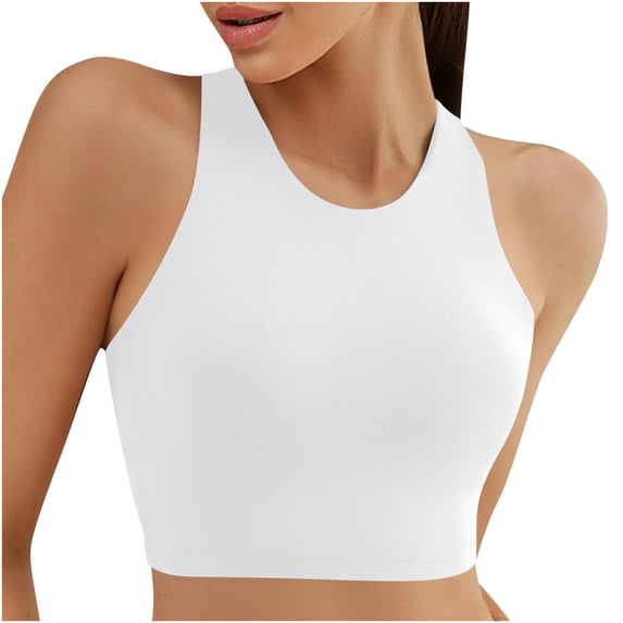 Yuanlook Racerback Bikini Tops for Women Padded High Neck Modest Swim Sports Bathing Bra for Summer Beach Poolside Wear Holiday - White - L