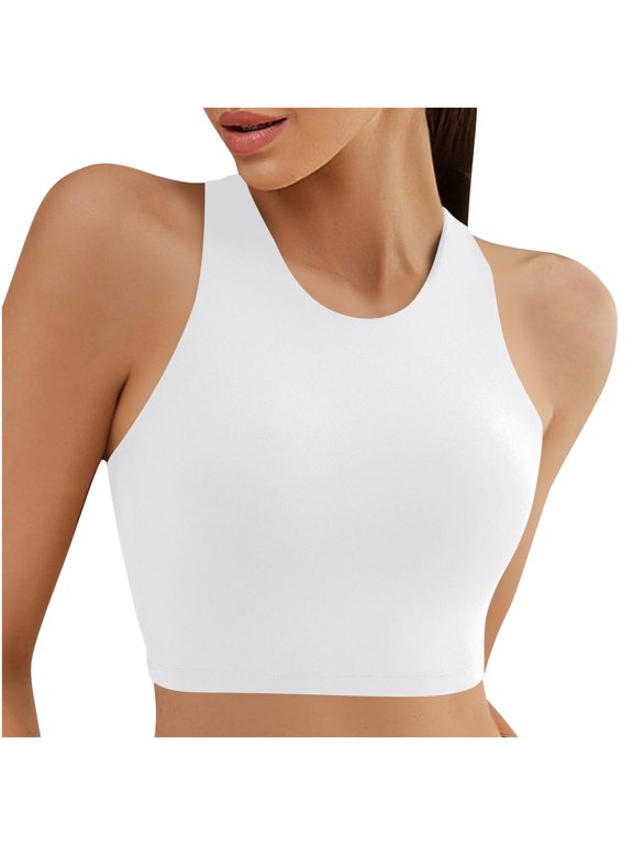 Racerback Bikini Tops for Women Padded High Neck Modest Swim Sports Bathing Bra for Summer Beach Poolside Wear Holiday - White - M