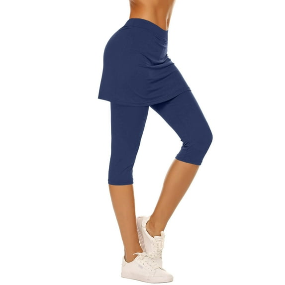 Yuanlook Skirted Legging for Women,Tennis Skirted Leggings Capris Yoga Leggings with Skirts - Navy