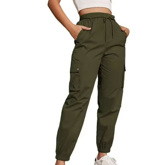 Yuanlook Sweatpants Women,Joggers for Women High Waist Baggy Sweat Pants Cinch Bottom Workout Running Pants with Pockets - Army Green - L