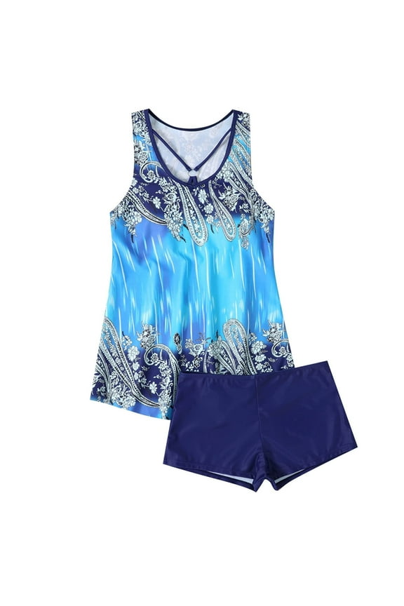 Tankini Swimsuits for Women Tummy Control Two Piece Bathing Suits Modest Comfy Swimwear for Summer Beach,Blue,S