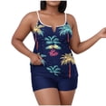 thumbnail image 1 of Yuanlook Tankini Two Piece Bathing Suit for Women Tummy Control V Neck Adjustable Strap Swimwear with Floral Shorts - Blue - XL, 1 of 6