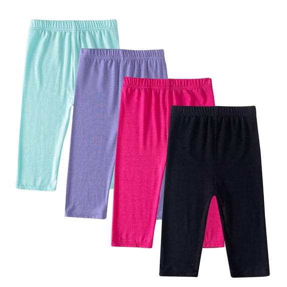 Yuanlook Toddler Big Girls 4 Pack Summer Capri Pants Soft Stretchy Tights Elastic Waist Active Wear Leggings Age 2-13T