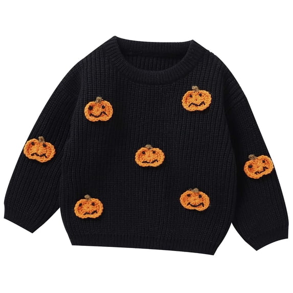 Yuanlook Toddler Kids Halloween Sweater Pumpkin Long Sleeve Knitted Holiday Top For Kids