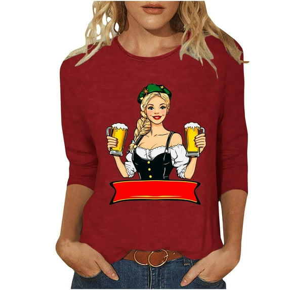 Yuanlook Tops for Women 3/4 Sleeve Crewneck Cute Basics Tees Casual Fashion Summer T Shirts Business Work Tee Blouses - Red - L