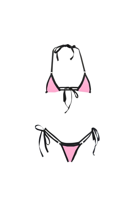 Triangle Swim Suits for Womens Lace up Bikini Sets Two Piece V Neck Bathing Suit for Summer Beach Pool,Pink,Free Size