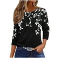 thumbnail image 1 of Yuanlook Tunic Tops for Women Loose Fit Dressy Round Neck Pleated 3/4 Length Sleeve Spring Tops - Black - M, 1 of 7
