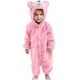 thumbnail image 1 of Yuanlook Unisex Autumn Winter Solid Double Sided Fleece Bear Ears Hooded Button Romper Jumpsuit Pants For Kids, 1 of 7