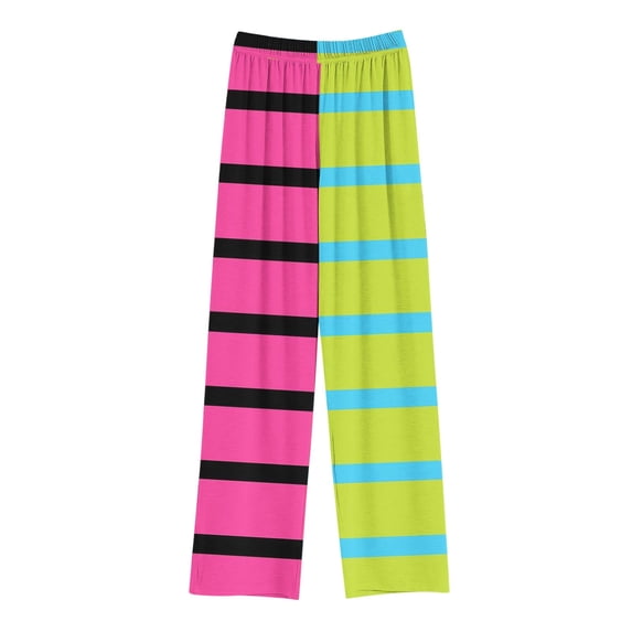 Yuanlook Unisex Kids Casual Home Wear Pants Elastic Waist Color Block Striped Printed Straight Leg Pants with Pockets Age 4-14T