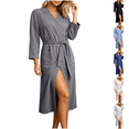 thumbnail image 1 of Yuanlook V Neck Wrap Bathrobe for Women, Waffle Knit 3/4 Sleeve Belted Robe with Side Pockets Loose Midi Home Robe M-XXL, 1 of 7