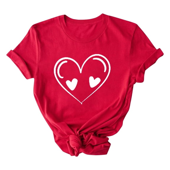 Yuanlook Valentines Day Short Sleeve Shirts for Women Love Heart Print T-Shirt Happy Valentine Day Tee Tops S-3XL