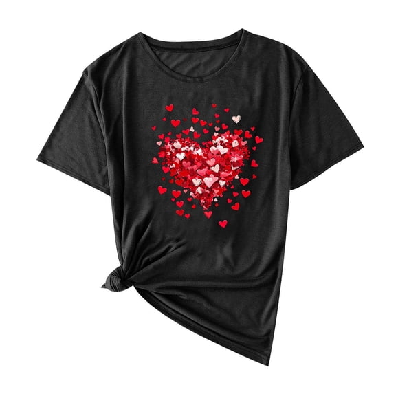 Yuanlook Valentines Day Short Sleeve Shirts for Women Love Heart Print T-Shirt Happy Valentine Day Tee Tops S-3XL