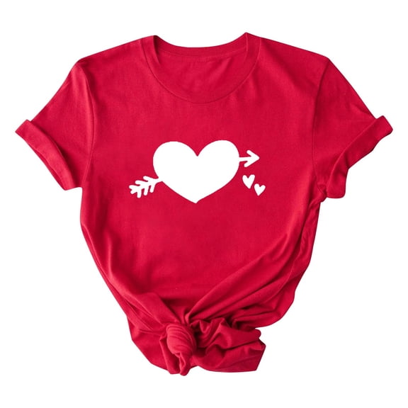 Yuanlook Valentines Day Short Sleeve Shirts for Women Love Heart Print T-Shirt Happy Valentine Day Tee Tops S-3XL