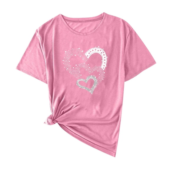 Yuanlook Valentines Day Short Sleeve Shirts for Women Love Heart Print T-Shirt Happy Valentine Day Tee Tops S-3XL