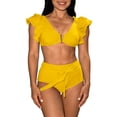 thumbnail image 1 of Yuanlook Women Bikini Set of 2Pcs V Neck Swimsuit Ruffle Sleeve Swimwear Summer Beach Swim Bathing Suits - Yellow - L, 1 of 8