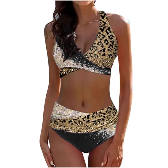 Yuanlook Women Bikini Sets Tummy Control Swimsuits Crisscross Two Piece Slimming Bathing Suit,Black,S