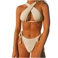 thumbnail image 1 of Yuanlook Women Bikini Sets Two Piece Bathing Suits Textured Padded Bikini Swimsuits Side Tie Thong Bottom Swimwear,White,M, 1 of 4