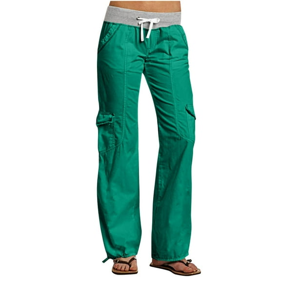 Yuanlook Women Cargo Pants,Wide Leg Sweatpants Elastic Waist Baggy Casual Joggers Trousers Slacks with Pockets