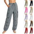 thumbnail image 1 of Yuanlook Women Drawstring Waist Jogger Cargo Pants, Adjustable Toggle Waist & Cuffs Multi Flap Cargo Pockets Lightweight Outdoor Trousers S-XXXL, 1 of 6
