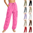 thumbnail image 1 of Yuanlook Women Drawstring Waist Jogger Cargo Pants, Adjustable Toggle Waist & Cuffs Multi Flap Cargo Pockets Lightweight Outdoor Trousers S-XXXL, 1 of 6