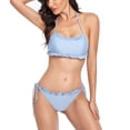 thumbnail image 1 of Yuanlook Women Halter String Bikini Set Two Piece Swimsuits Ruffle Neck Solid Color Bathing Suit Swimwear,Blue,M, 1 of 7