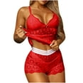 thumbnail image 1 of Yuanlook Women Lace Sleep Set, V Neck Bow Decor Camisole Top With Striped Waist Shorts Loungewear S-XXL, 1 of 6