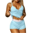 thumbnail image 1 of Yuanlook Women Lace Sleep Set, V Neck Bow Decor Camisole Top With Striped Waist Shorts Loungewear S-XXL, 1 of 6