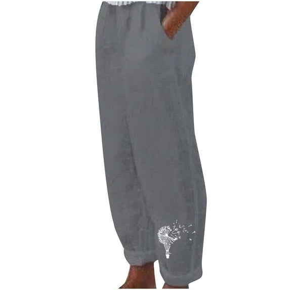 Yuanlook Women Linen Casual Pants,Loose High Waist Cargo Lounge Harem Pant Beach Travel Vacation Outfits - Gray - XXL