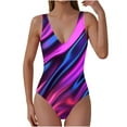 thumbnail image 1 of Yuanlook Women One Piece Swimsuit Pull-On Swimwear V Neck Low Back Bathing Suit - Multicolor - L, 1 of 6